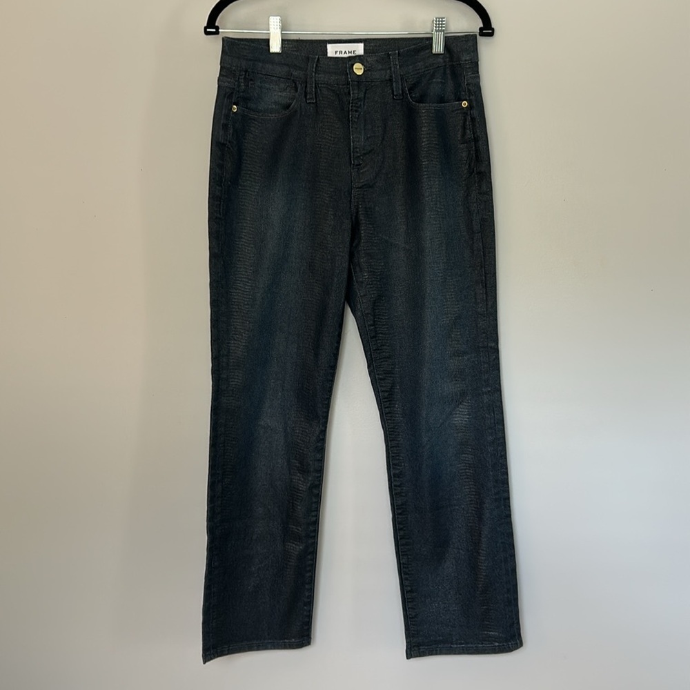 Frame Le High Straight Indigo Lizard Coated Jeans - Picture 2 of 14